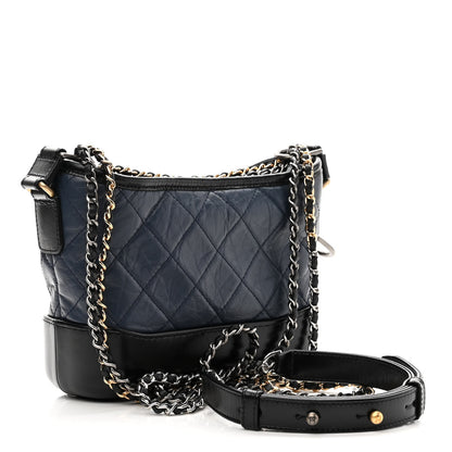 Chanel Aged Calfskin Quilted Small Gabrielle Hobo Navy Black 3 of 11