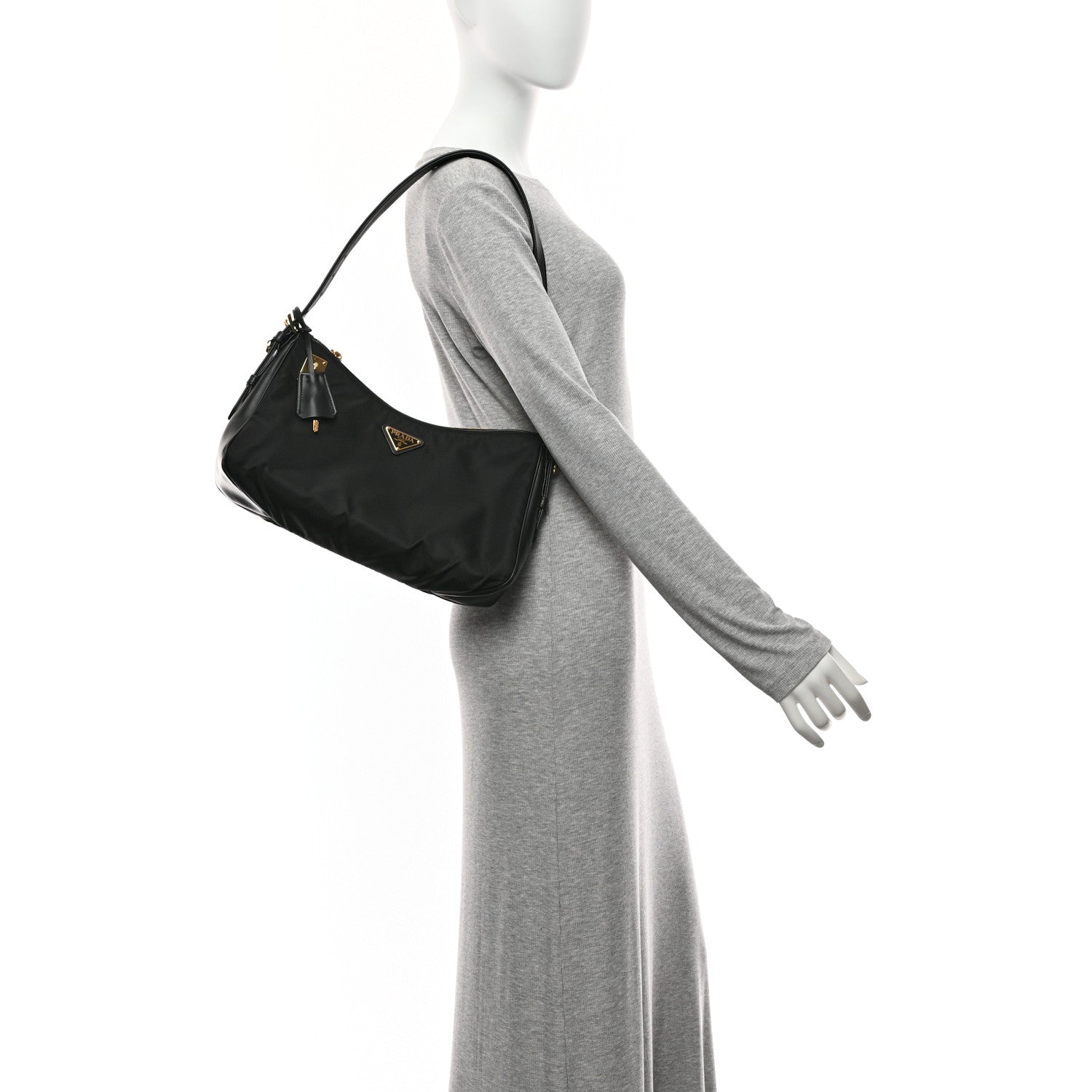 Prada Re-Nylon Vitello Large Aimee Shoulder Bag Black 2 of 10