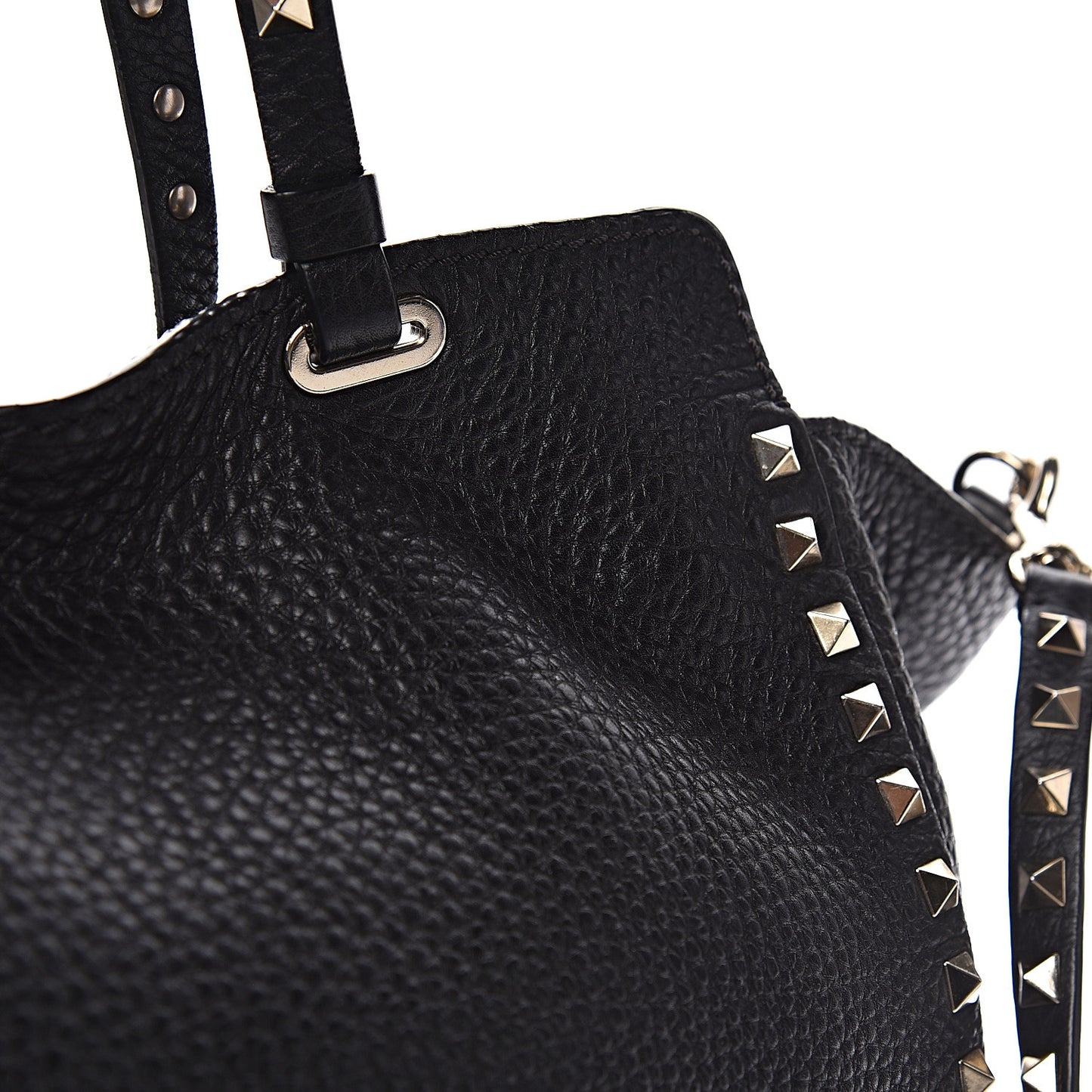 Pebbled Calfskin Medium Rockstud Tote Black