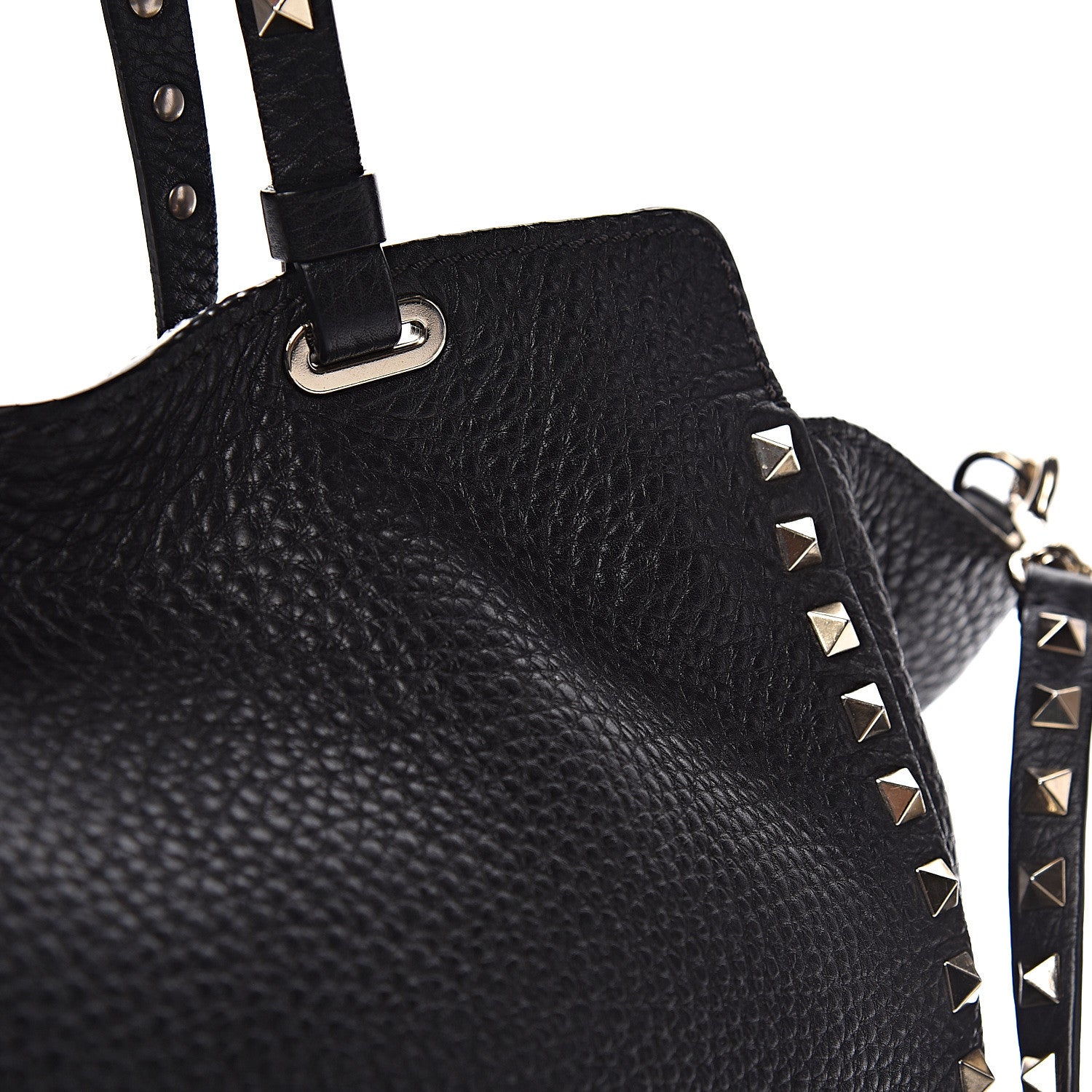 Valentino Garavani Pebbled Calfskin Medium Rockstud Tote Black 17 of 23