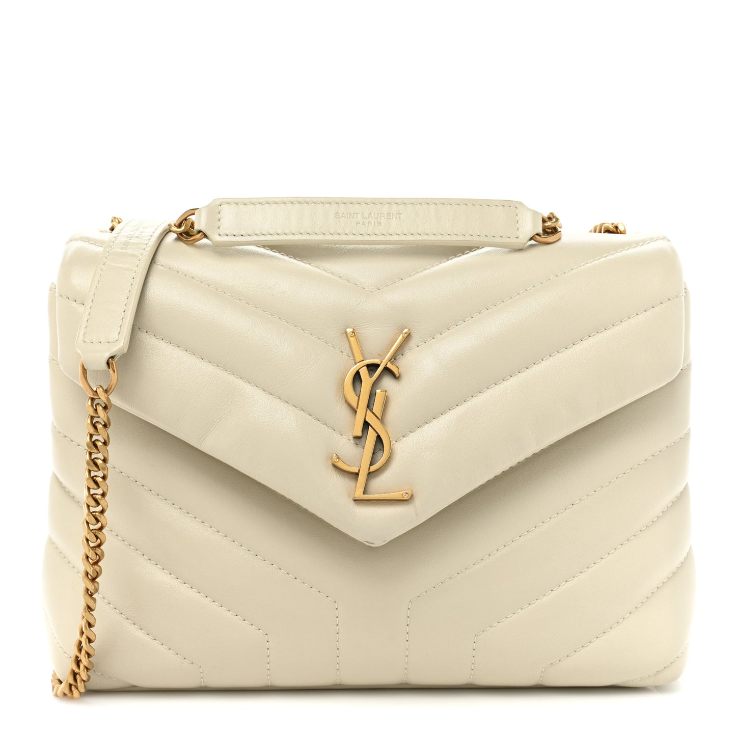 Calfskin Y Quilted Monogram Small Loulou Chain Satchel Blanc Vintage