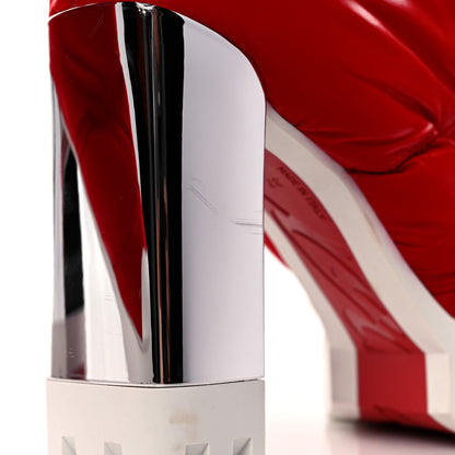 Christian Louboutin Fabric Oriona Lug 100 Boots 37 Loubi Red Silver 8 of 9