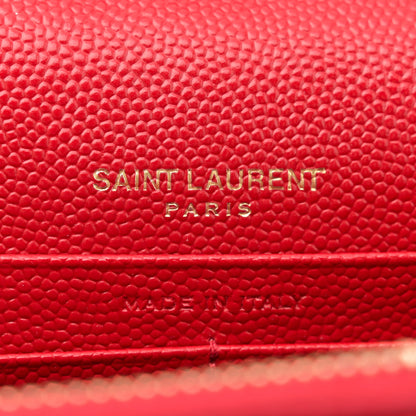 Saint Laurent Grain De Poudre Matelasse Chevron Monogram Envelope Chain New Red 6 of 13
