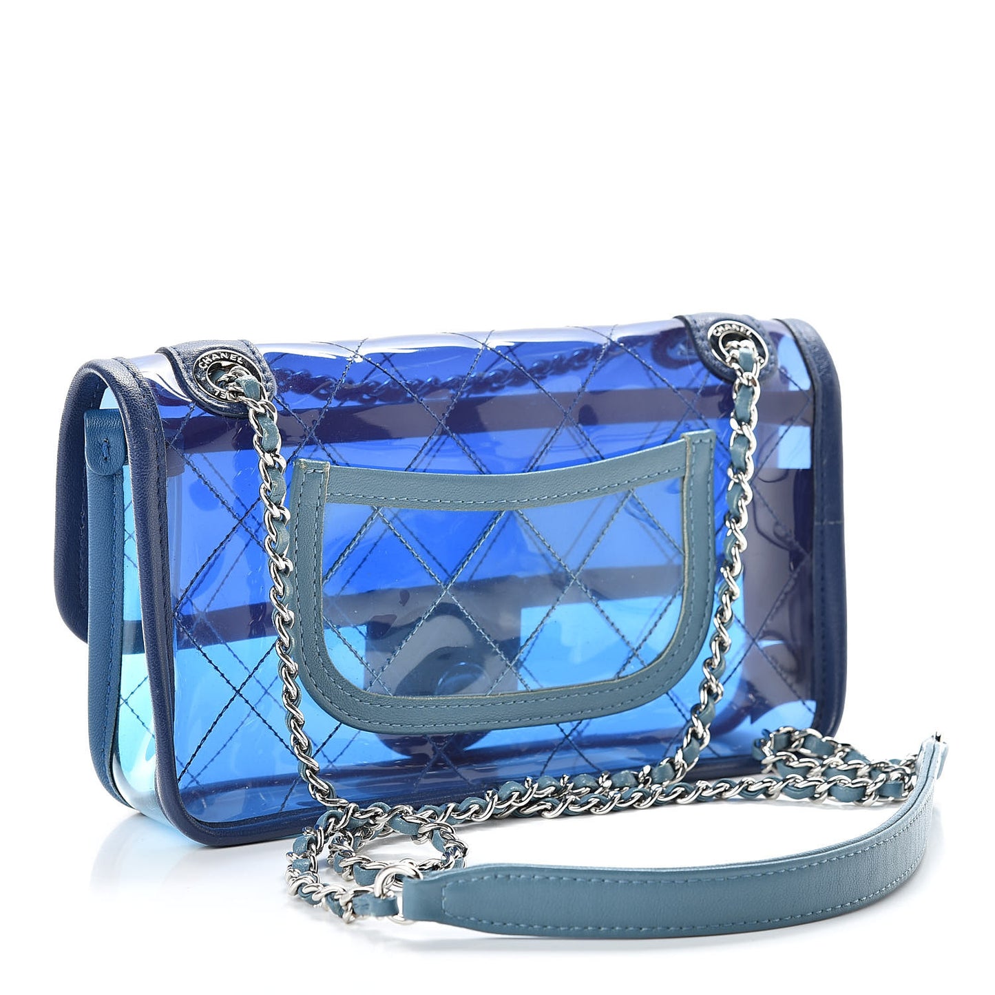 PVC Lambskin Stitched Mini Coco Splash Flap Blue