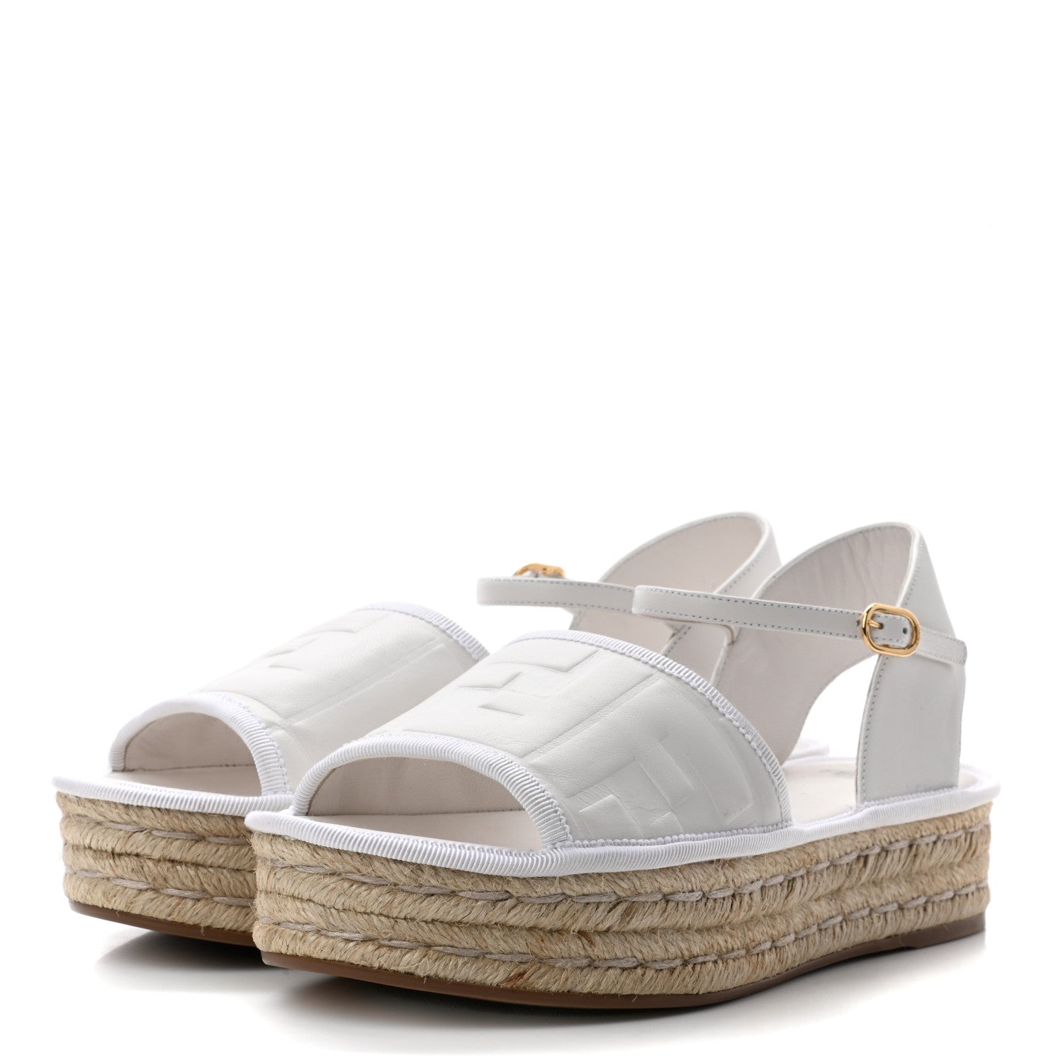 Fendi Nappa FF Embossed Espadrille Platform Sandals 35.5 Snow 3 of 7