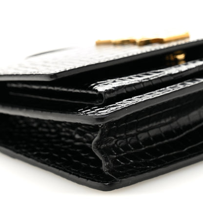 Saint Laurent Calfskin Crocodile Embossed Monogram Sunset Top Handle Chain Wallet Black 14 of 16