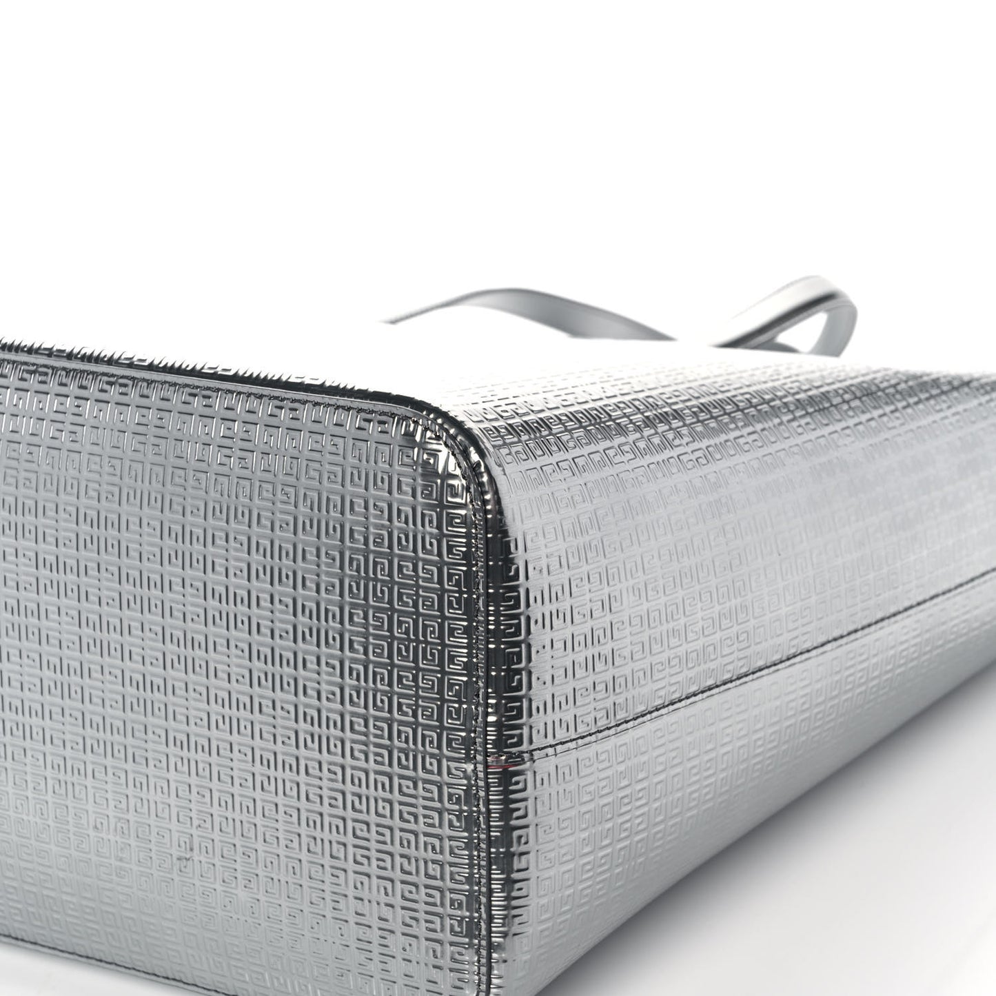 Metallic Calfskin Logo Embossed Wing Shopper Tote Silver