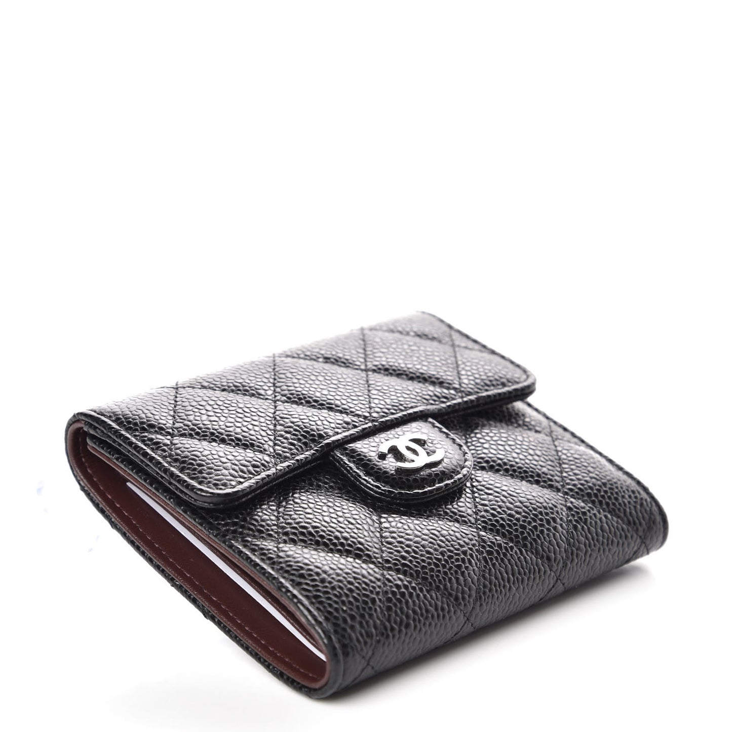 Caviar Quilted Compact Flap Wallet Black