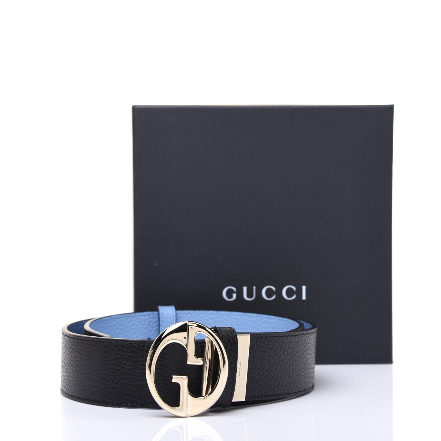 Gucci Dollar Calfskin 1973 Reversible Belt 80 32 Black Mineral Blue 9 of 9