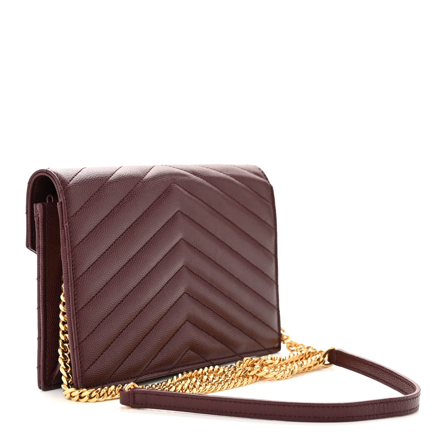 Saint Laurent Grain De Poudre Matelasse Chevron Monogram Envelope Chain Wallet Rouge Legion 2 of 12