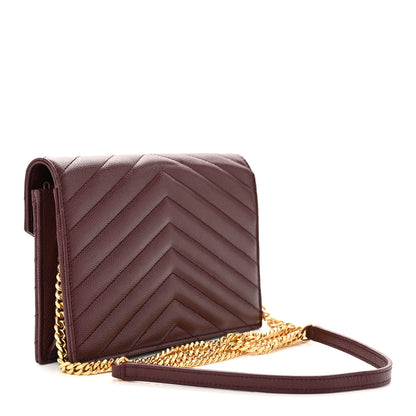 Saint Laurent Grain De Poudre Matelasse Chevron Monogram Envelope Chain Wallet Rouge Legion 2 of 12