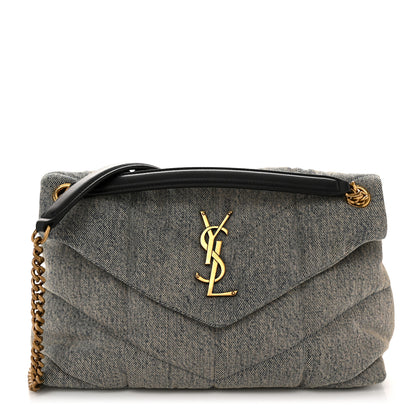 Saint Laurent Denim Quilted Small Loulou Puffer Monogram Chain Satchel Azur 1 of 10