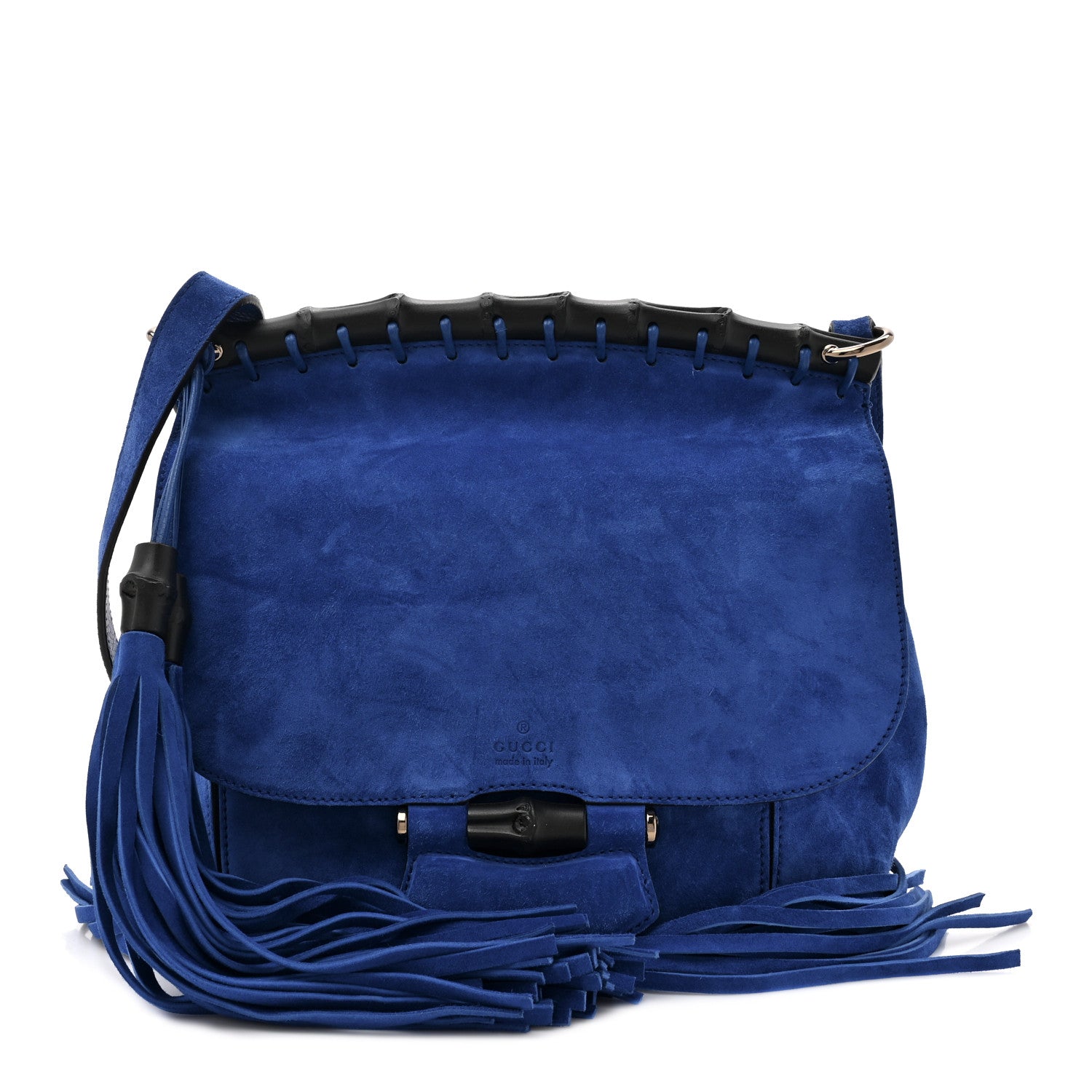 Gucci Suede Medium Nouveau Fringe Shoulder Bag Blue 1 of 12