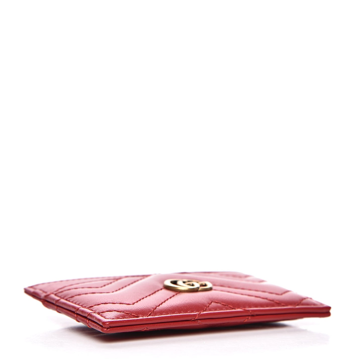 Calfskin Matelasse GG Marmont Card Holder Hibiscus Red