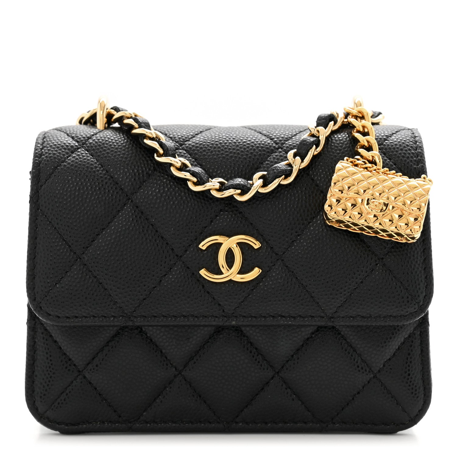 Chanel Shiny Caviar Quilted Clutch With Chain Black 1 of 15
