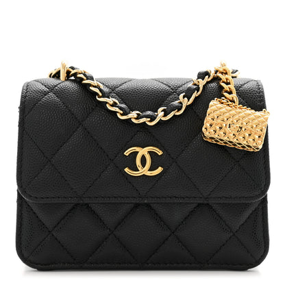 Chanel Shiny Caviar Quilted Clutch With Chain Black 1 of 15