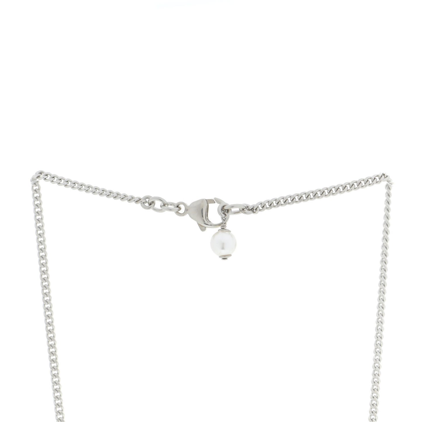 Crystal Pearl CC Pendant Necklace Silver