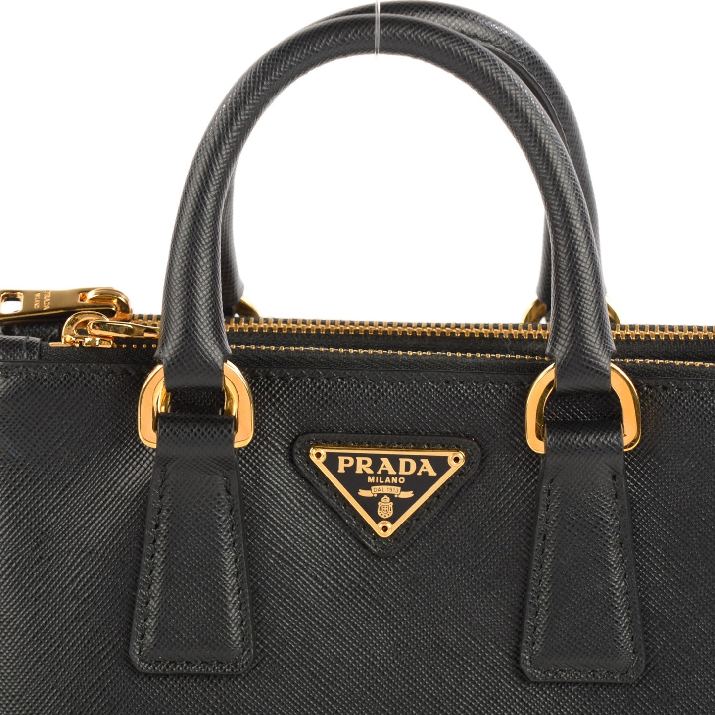 Saffiano Lux Mini Galleria Double Zip Tote Black