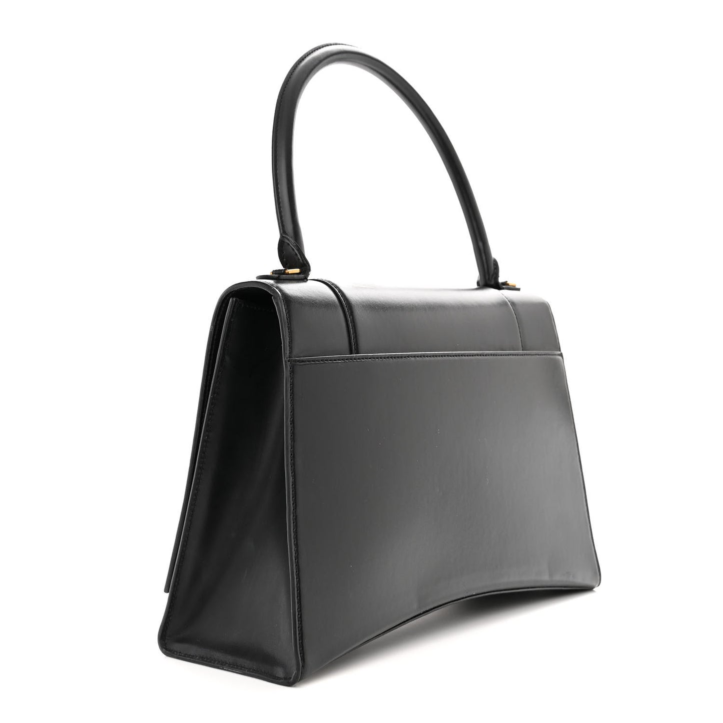 Shiny Box Calfskin Medium Hourglass Top Handle Bag Black