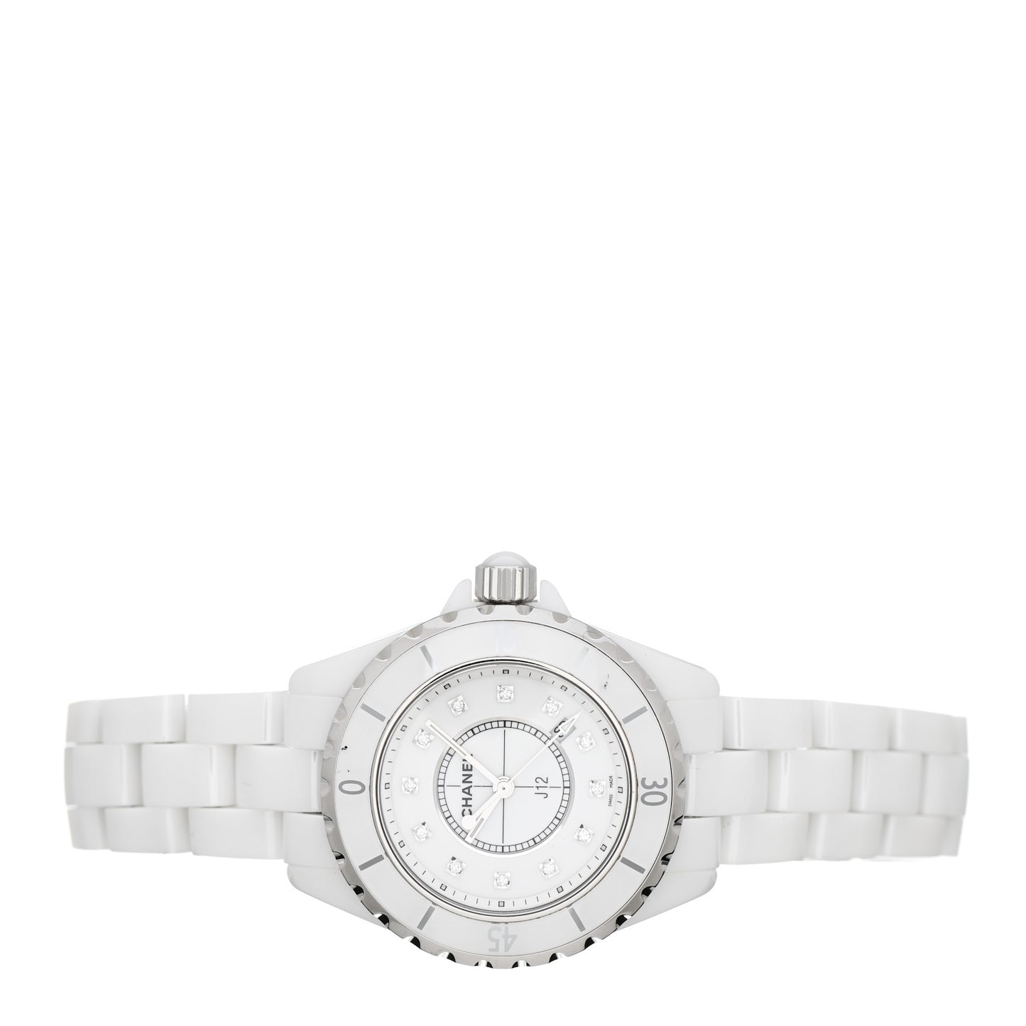 Stainless Steel Ceramic Diamond 33mm J12 Quartz Watch White