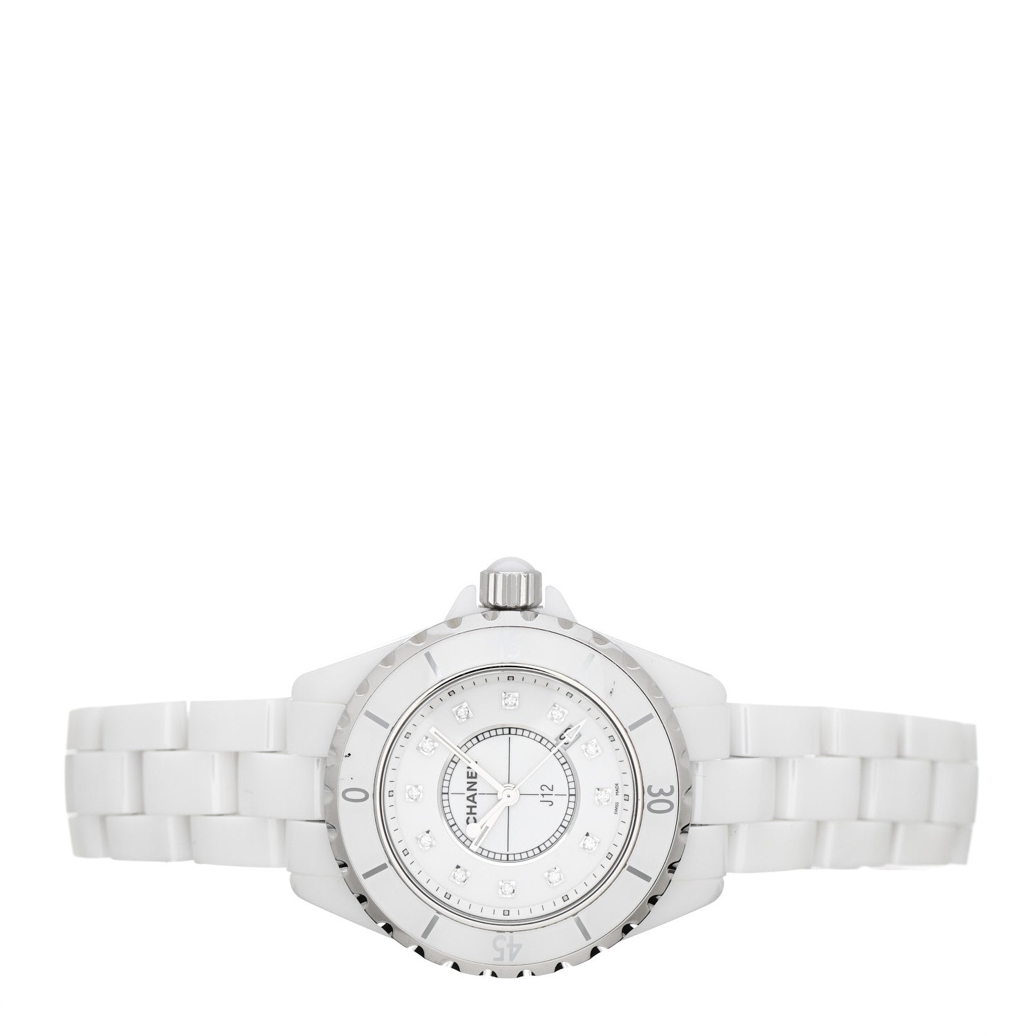 Chanel Stainless Steel Ceramic Diamond 33mm J12 Quartz Watch White 2 of 5