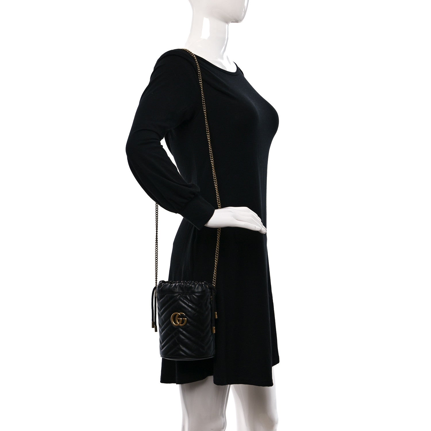 Gucci Calfskin Matelasse Mini GG Marmont 2.0 Bucket Bag Black 2 of 9