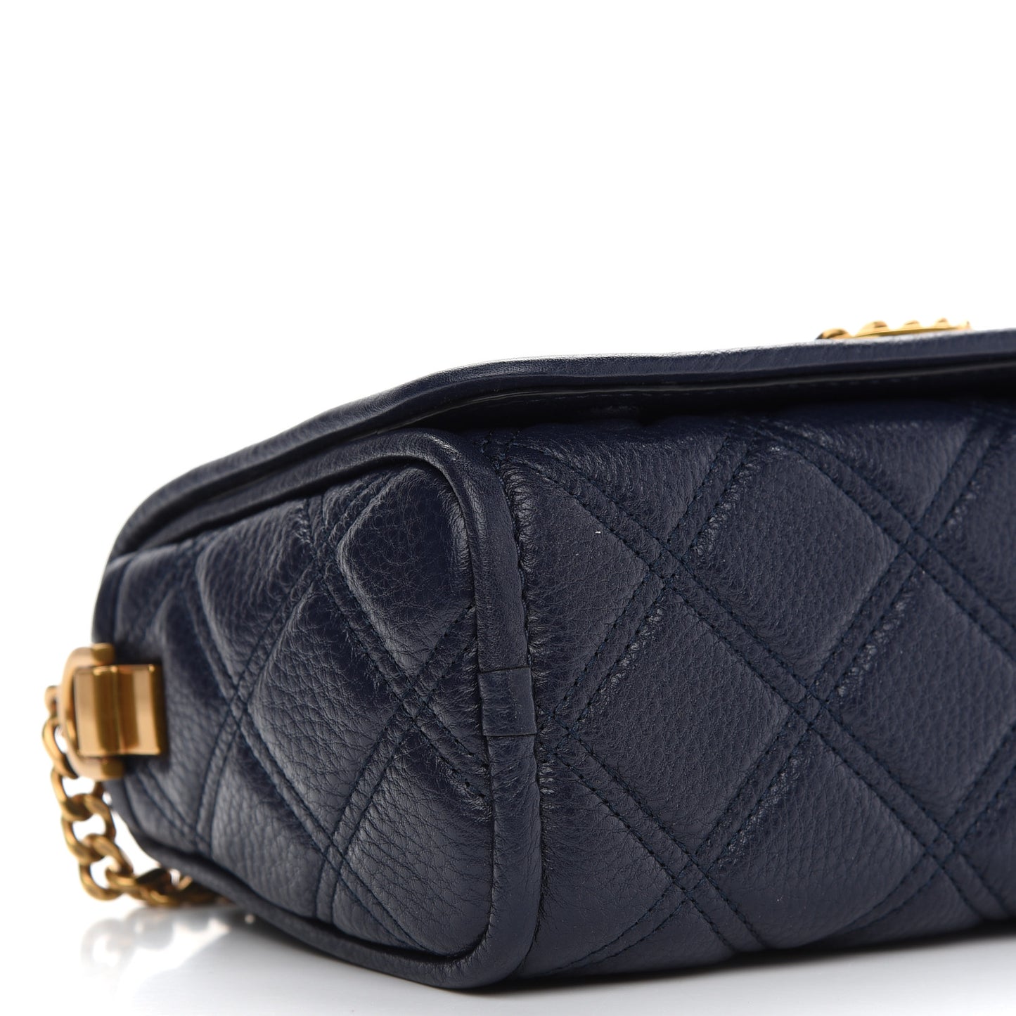 Grained Calfskin Quilted Double Stitched The Status Flap Crossbody Bag Navy