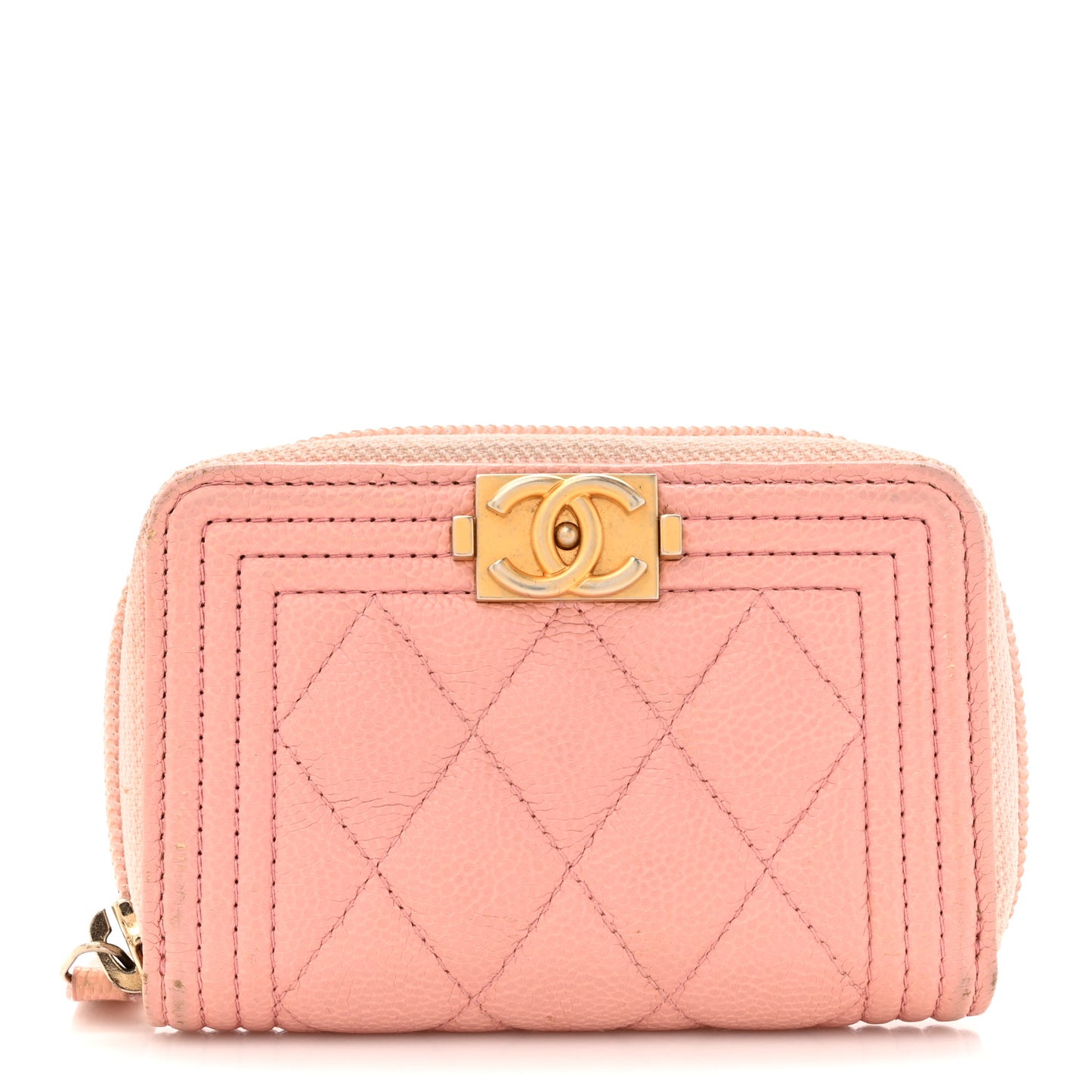 Caviar Quilted Boy Zip Around Coin Purse Wallet Light Pink