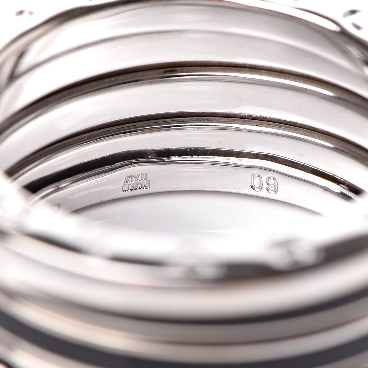 18K White Gold Black Enamel B.Zero1 4 Band Ring 60 9.25