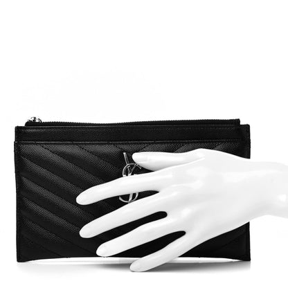 Saint Laurent Grain De Poudre Chevron Monogram Bill Pouch Black 2 of 6