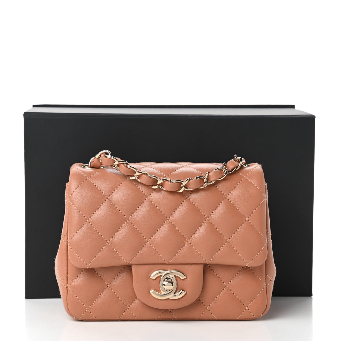 Lambskin Quilted Mini Square Flap Brown