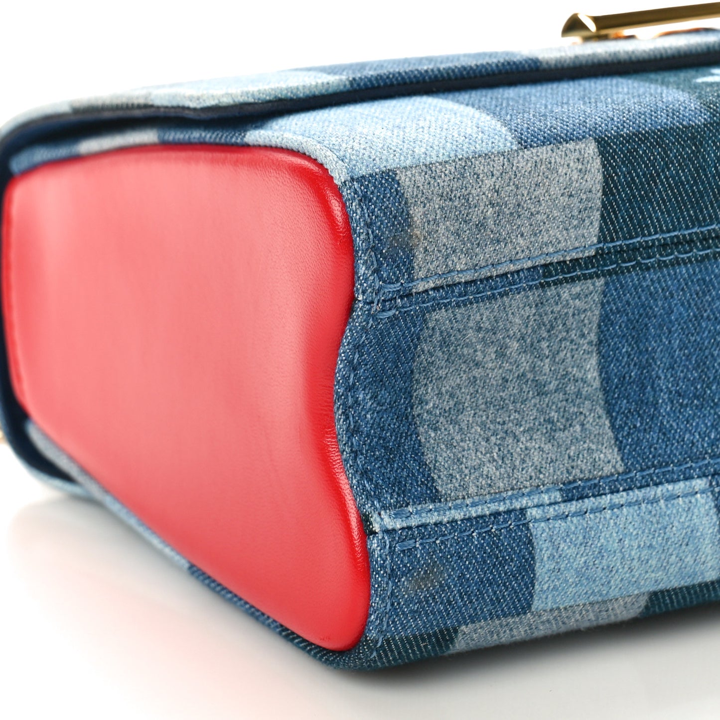 Denim Damier Monogram Twist Shoulder Bag MM Blue Rouge