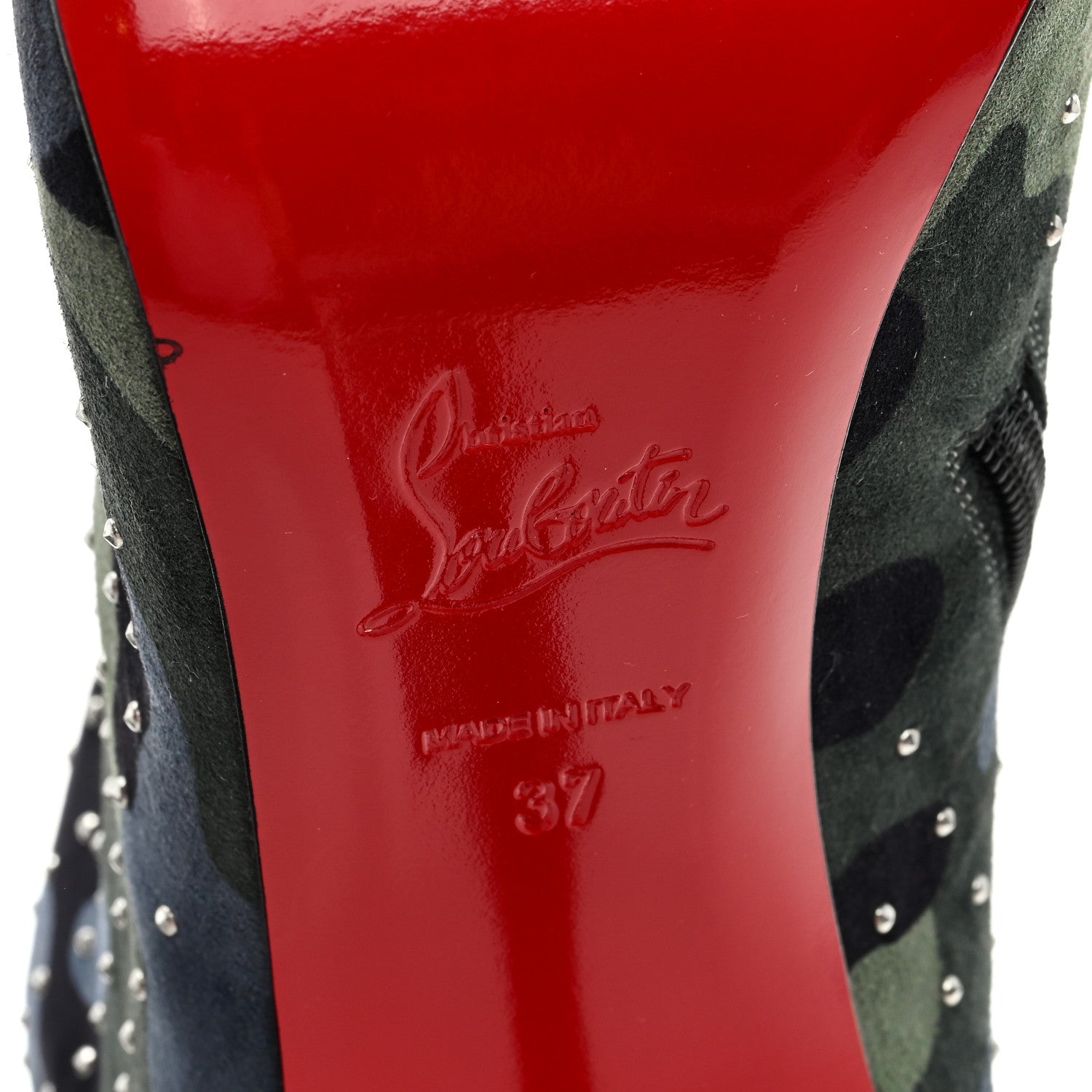 Christian Louboutin Veau Velours Camouflage So Kate Booty Plume 100 Ankle Boots 37 Multi Silver 6 of 7