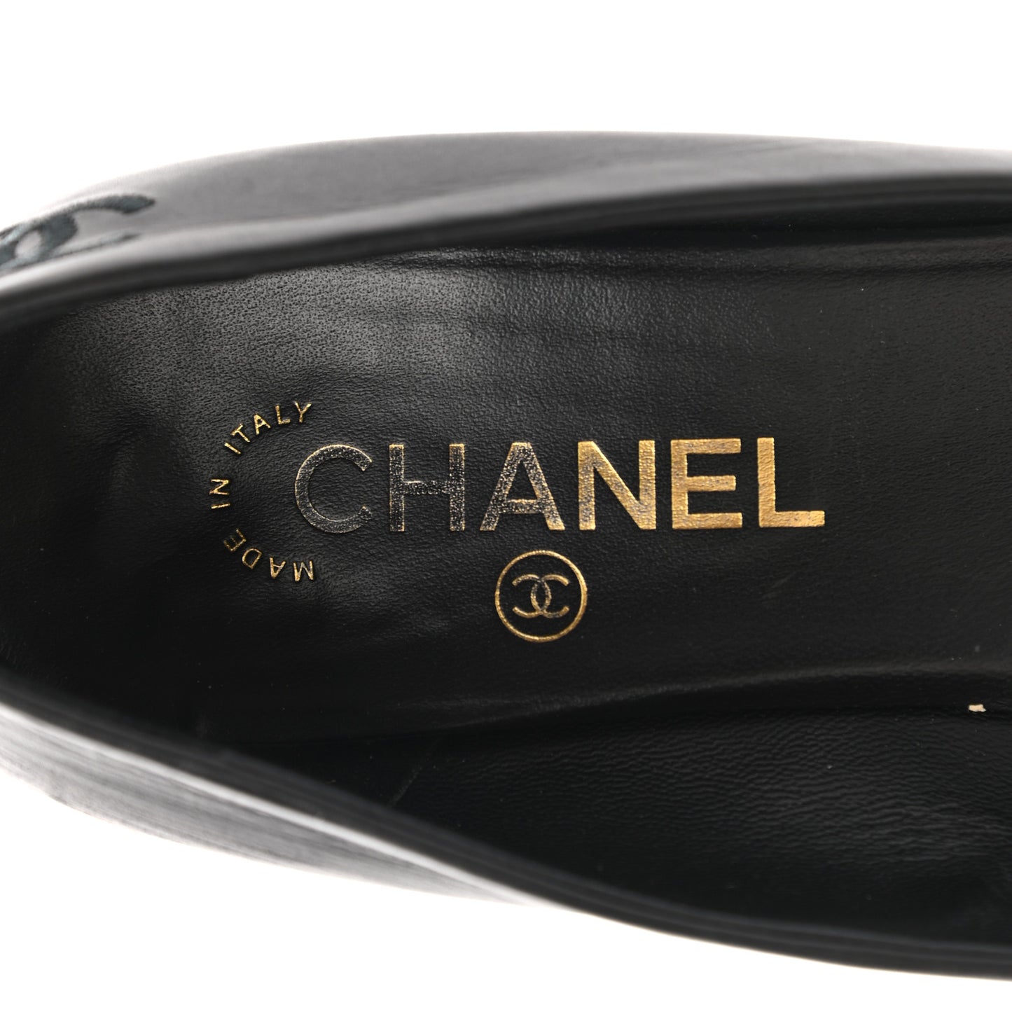Calfskin Pearl Camellia Pumps 40 Black Gold