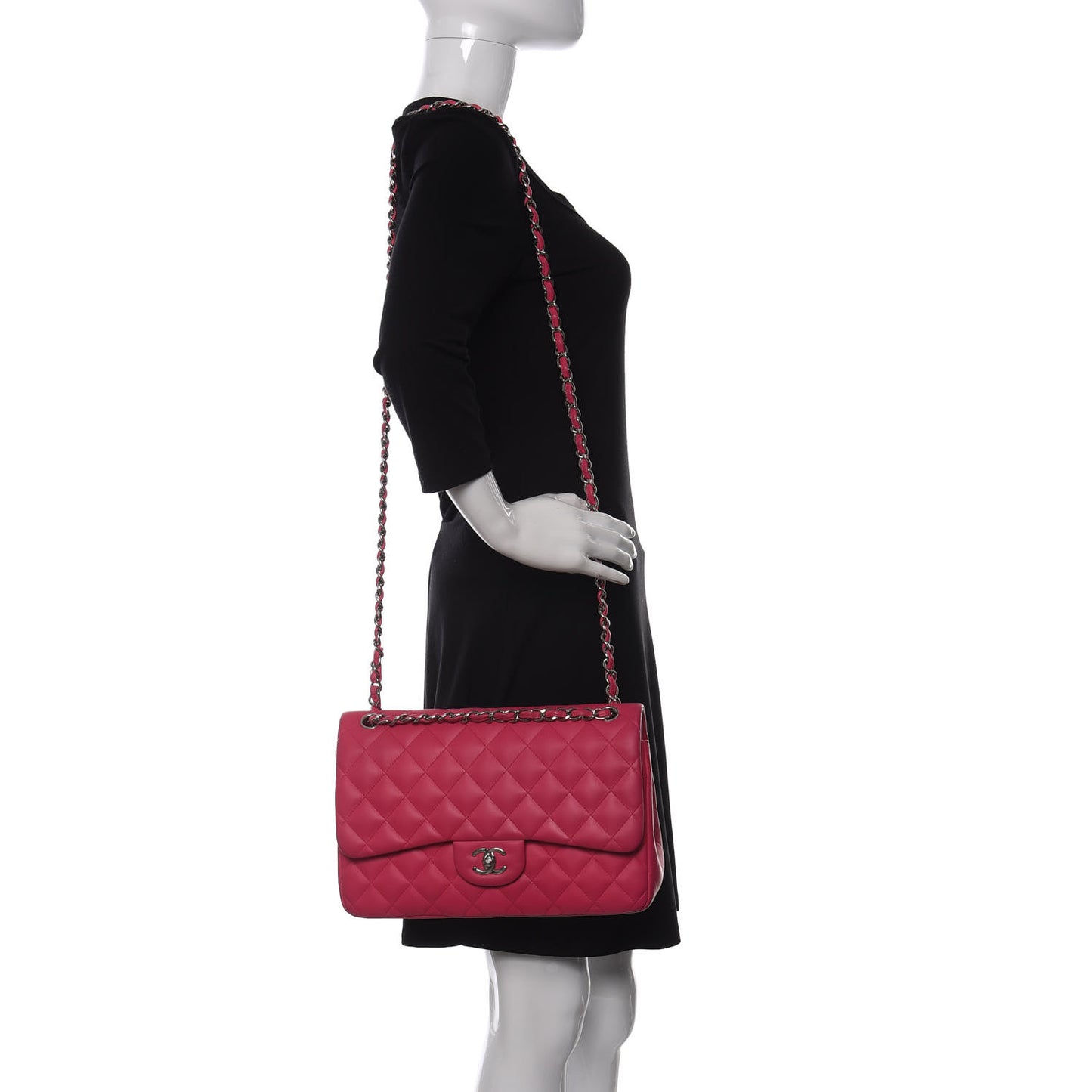 Lambskin Quilted Jumbo Double Flap Dark Pink