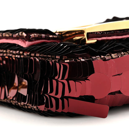 Fendi Sequin Paillettes Shiny Nappa Sex and the City Nano Maxi Buckle Baguette Charm Granata 10 of 11
