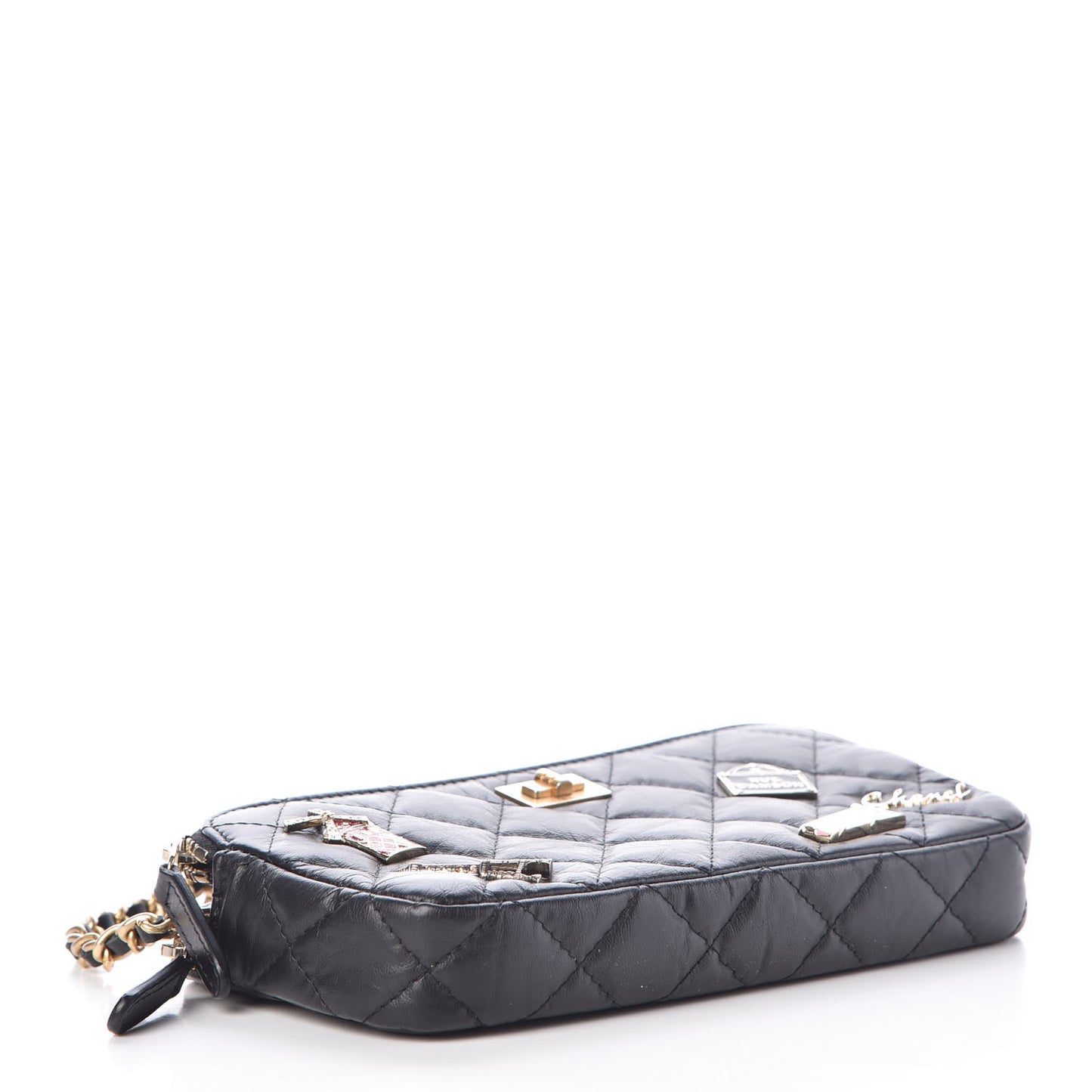 Aged Calfskin Lucky Charms 2.55 Reissue Small Clutch With Chain Black