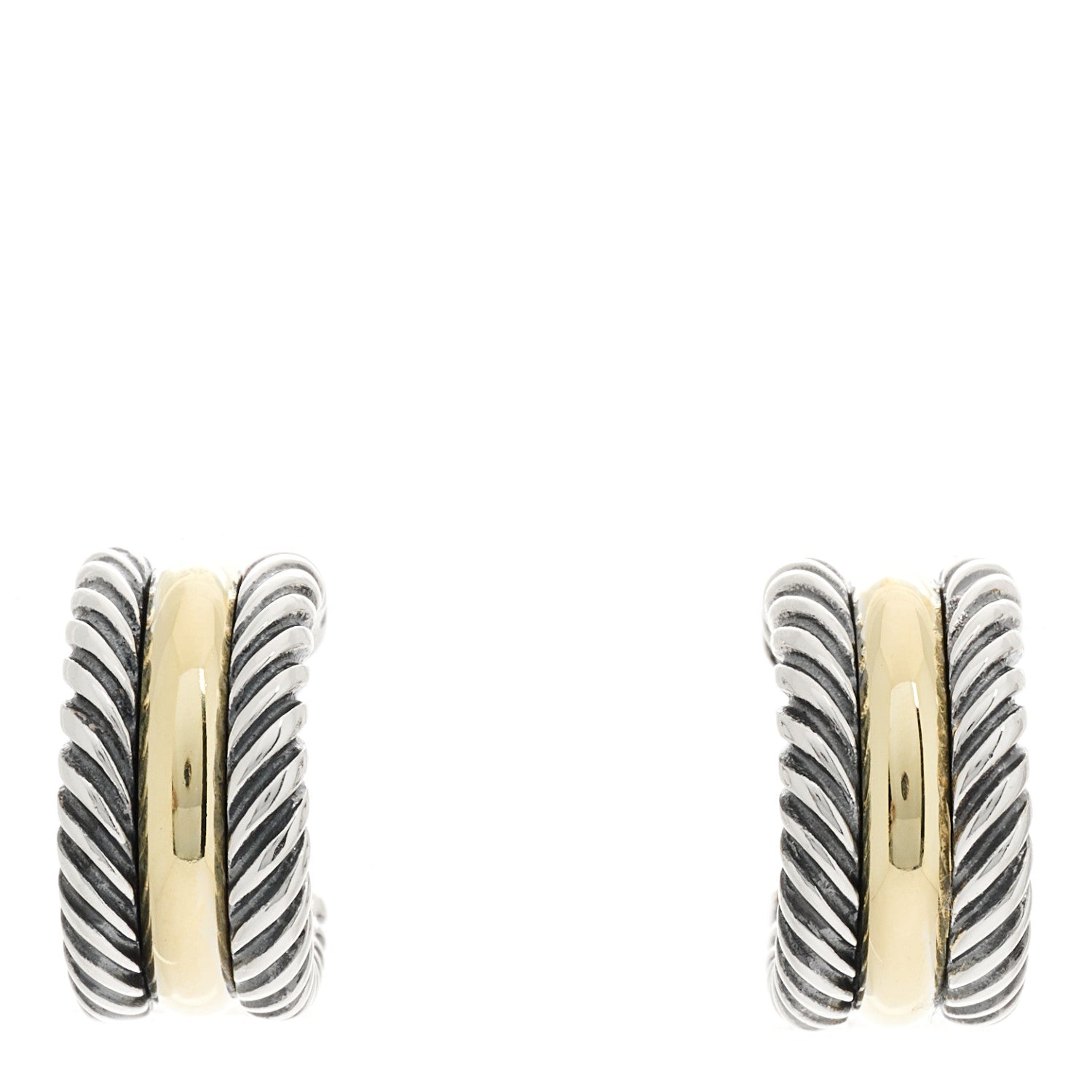 David Yurman Sterling Silver 14K Yellow Gold 16mm Cable Classics Hoop Earrings 1 of 6