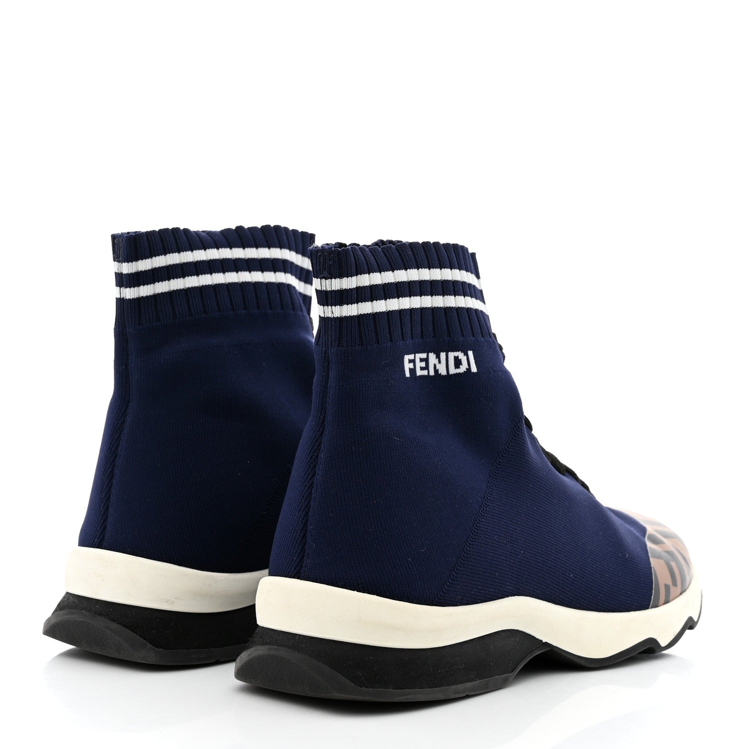 Fendi Stretch Knit Jacquard FF Sock Trainers 37 Navy Blue 4 of 7
