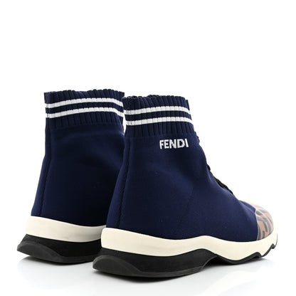 Fendi Stretch Knit Jacquard FF Sock Trainers 37 Navy Blue 4 of 7