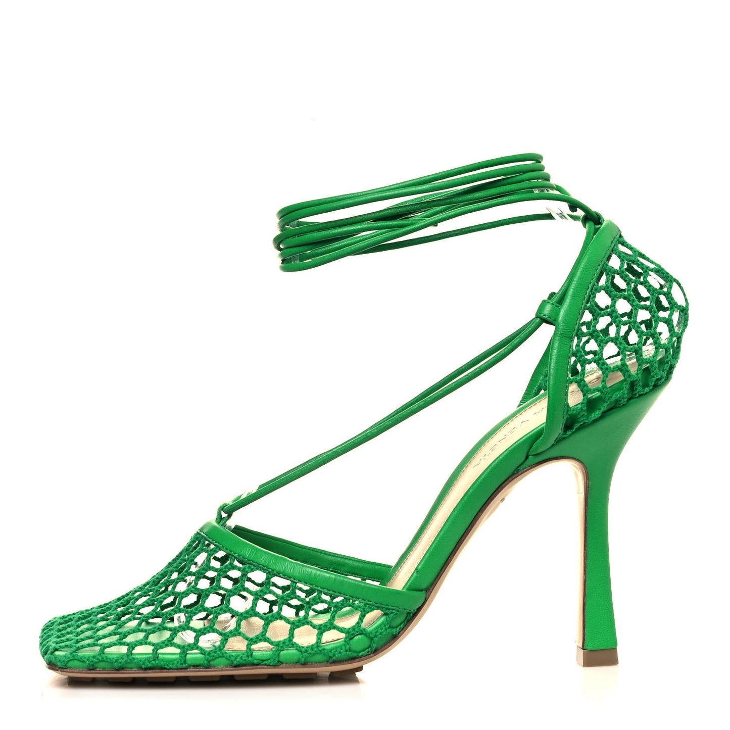Mesh Nappa Stretch Ankle Tie 90mm Sandals 38 Grass