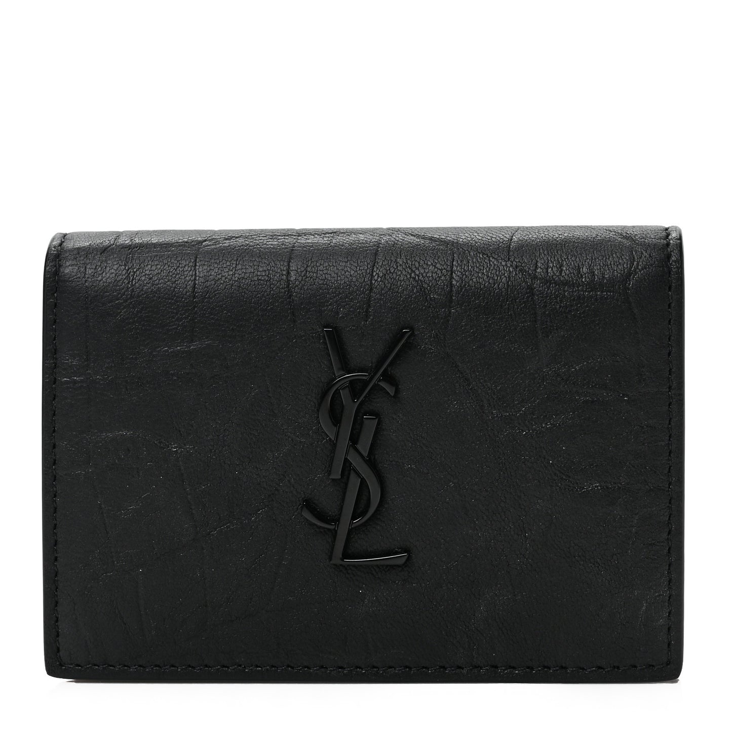 Calfskin Crocodile Embossed Monogram Monochrome Business Card Holder Black