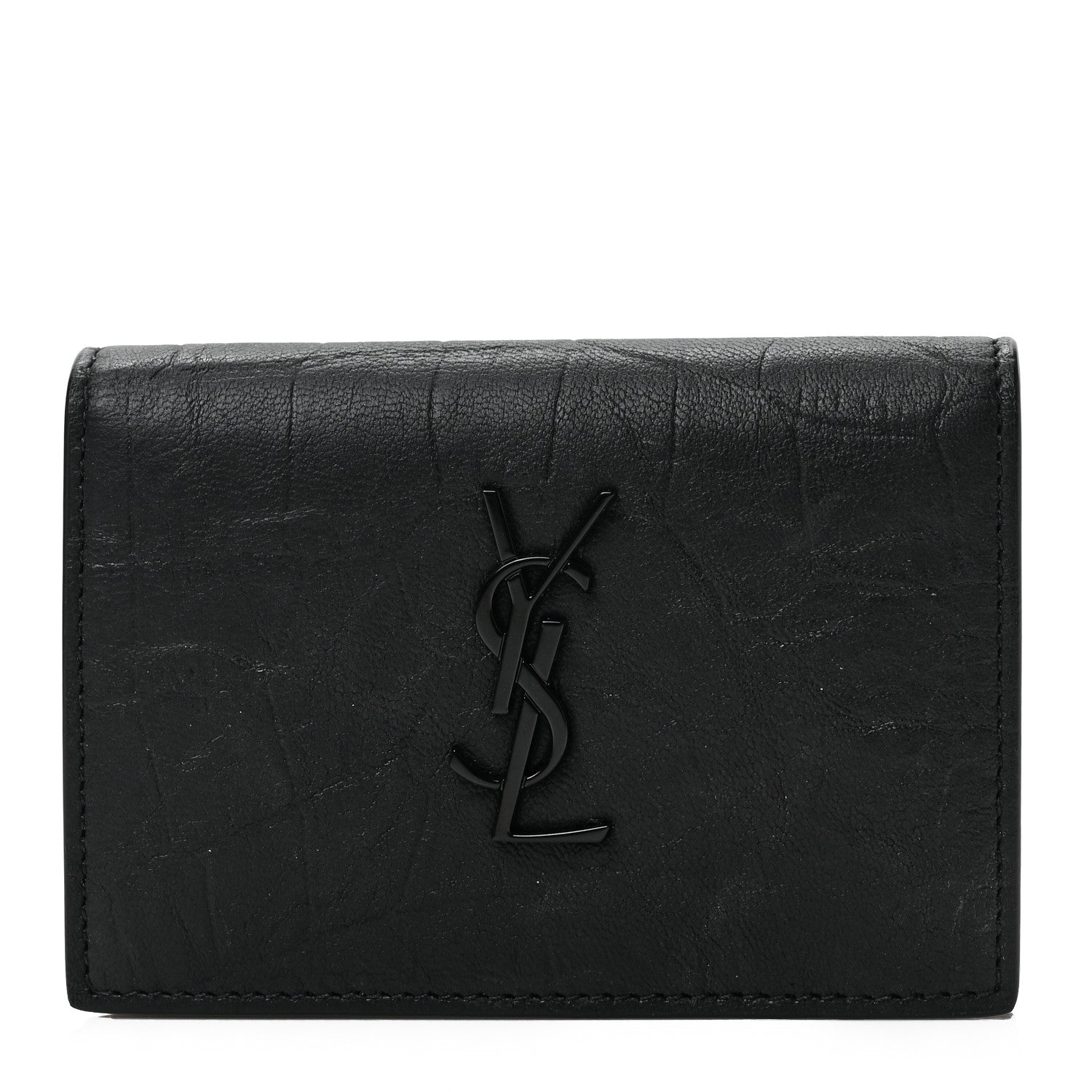 Saint Laurent Calfskin Crocodile Embossed Monogram Monochrome Business Card Holder Black 1 of 6