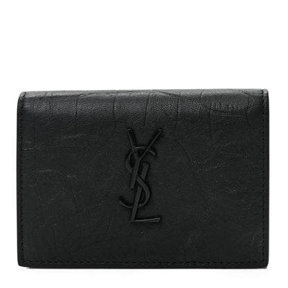 Saint Laurent Calfskin Crocodile Embossed Monogram Monochrome Business Card Holder Black 1 of 6