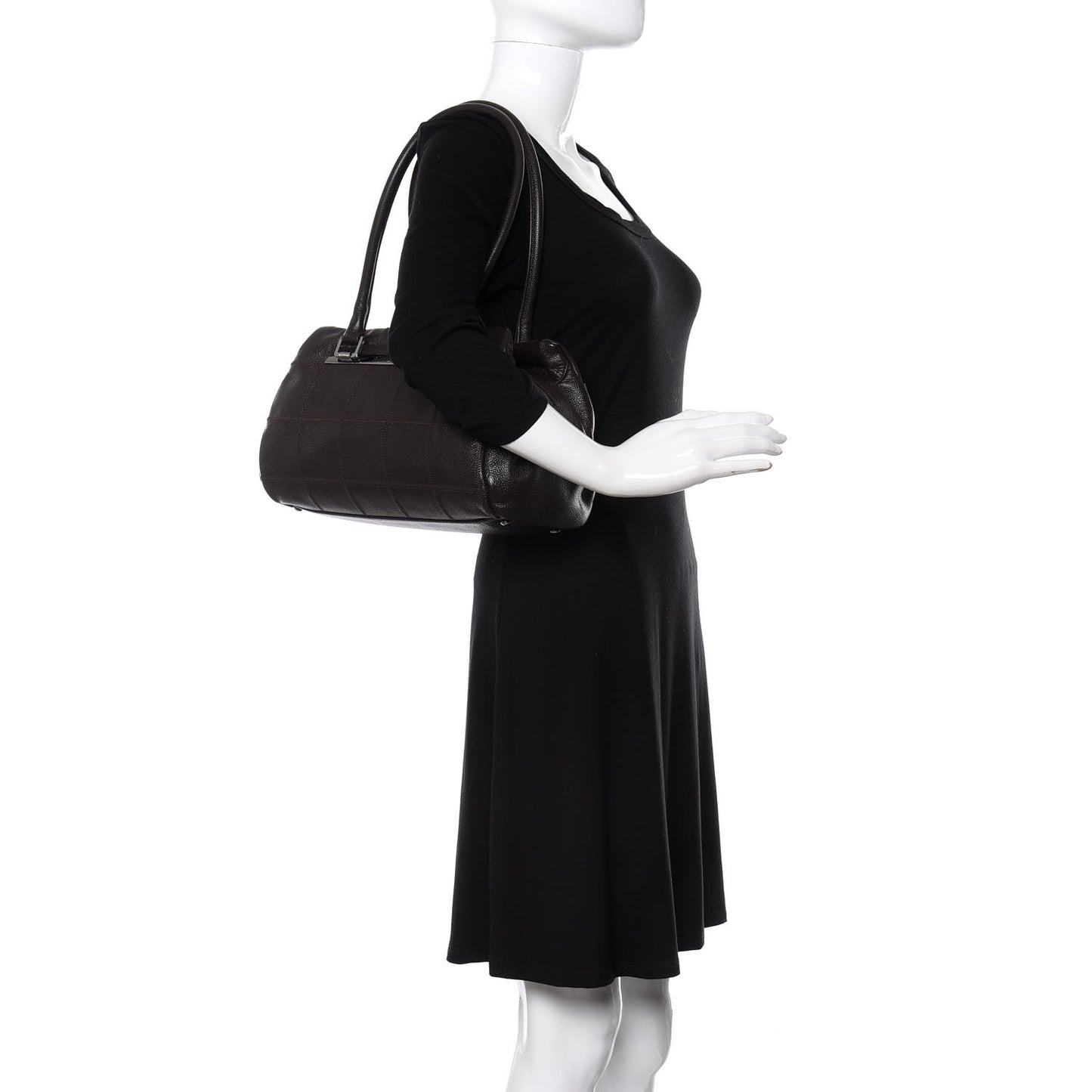 Caviar Square Stitched Tote Dark Brown