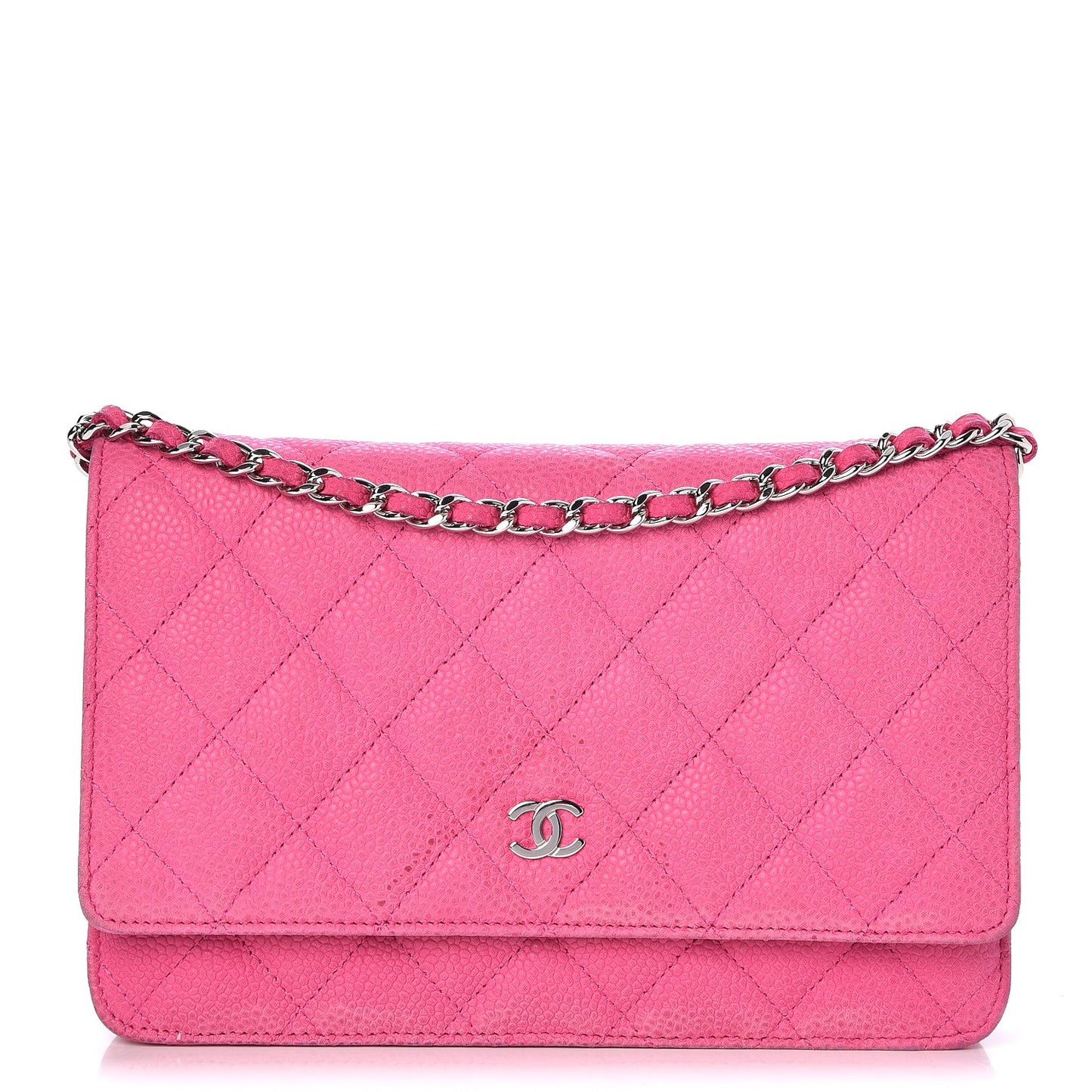 Iridescent Caviar Quilted Wallet on Chain WOC Pink