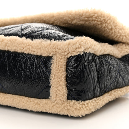 Chanel Crumpled Calfskin Shearling Sheepskin Quilted Large Chanel 19 Flap Navy 10 of 10