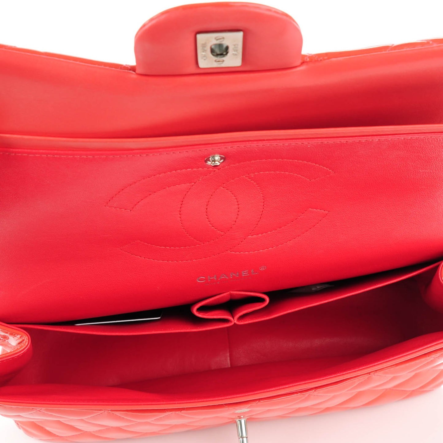 Patent Quilted Jumbo Double Flap Red