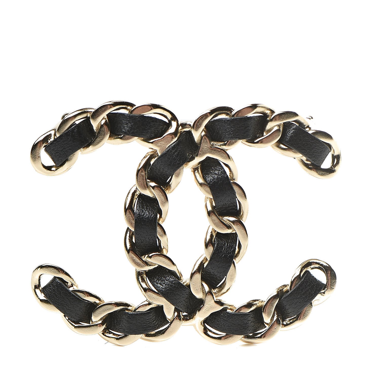 Lambskin Chain CC Brooch Black Gold