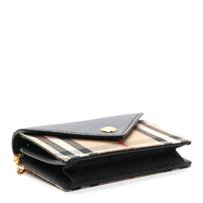 Burberry Grainy Calfskin Vintage Check Jade Card Case On Chain Black 3 of 9
